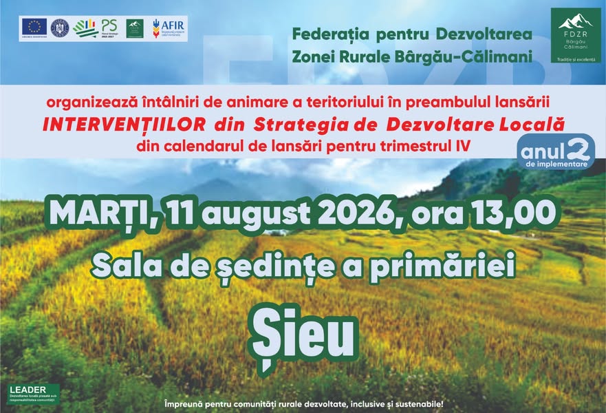 Afiș întâlnire de animare Șieu, 11 august 2026, ora 13:00