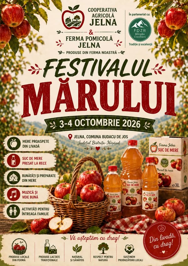 Afiș Festivalul Mărului, Jelna, comuna Budacu de Jos, 3-4 octombrie 2026